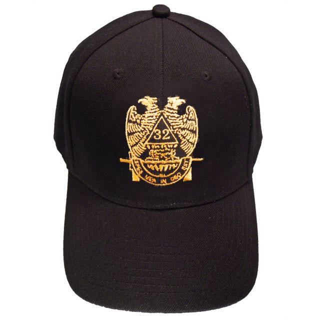 32nd Degree Masonic Embroidery Cap - Wings Down Black Cotton Fabric-Caps-Masonic Makers