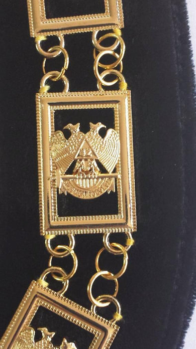 32nd Degree Scottish Rite Masonic Chain Collar - Gold Plated on Black Velvet-Chain Collars-Masonic Makers