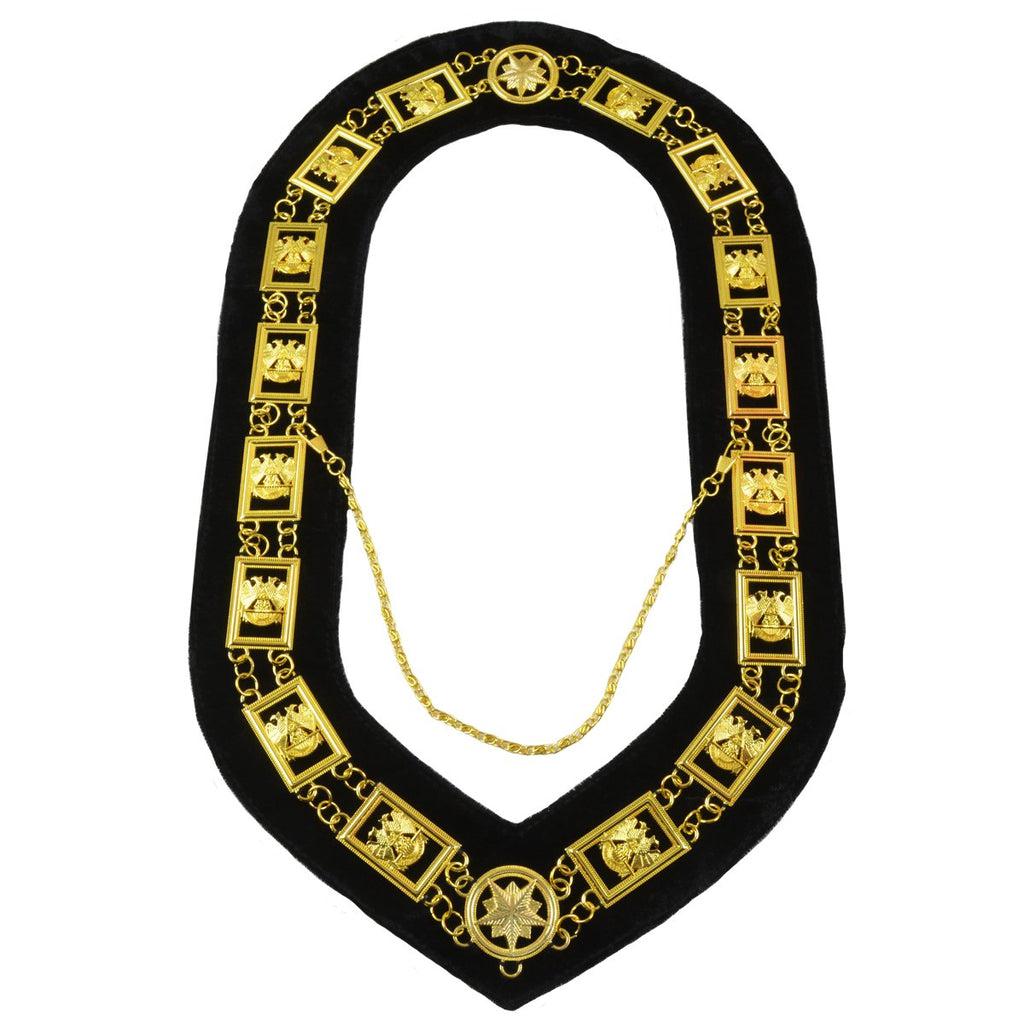 32nd Degree Scottish Rite Masonic Chain Collar - Gold Plated on Black Velvet-Chain Collars-Masonic Makers