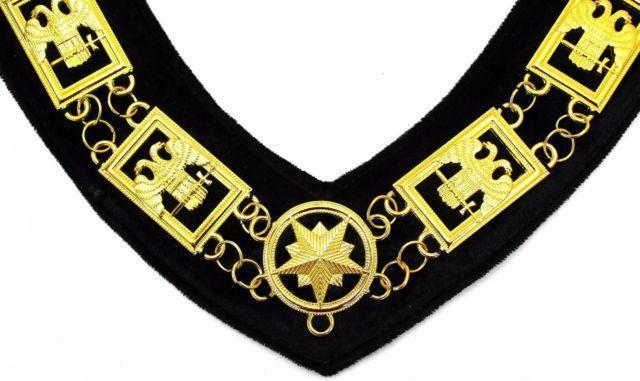 32nd Degree Scottish Rite Masonic Chain Collar - Wings Down Gold Plated-Chain Collars-Masonic Makers