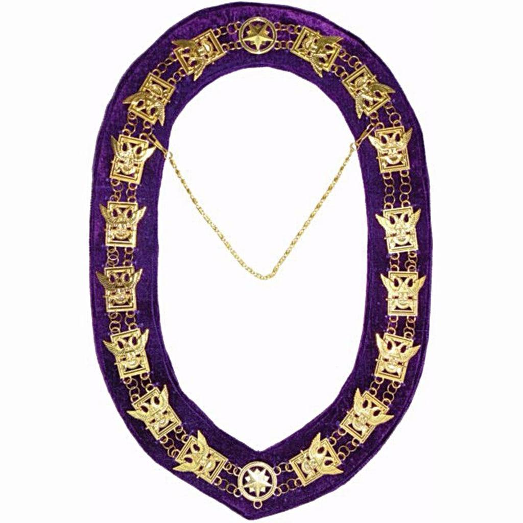 32nd Degree Scottish Rite Masonic Chain Collar - Wings Up Gold Plated Square & Compass-Chain Collars-Masonic Makers