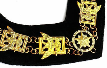 32nd Degree Scottish Rite Masonic Chain Collar - Wings Up Gold Plated on Black Velvet-Chain Collars-Masonic Makers