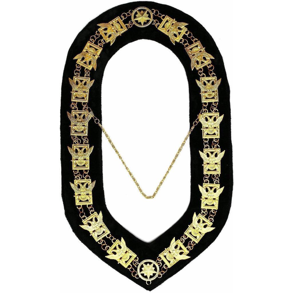 32nd Degree Scottish Rite Masonic Chain Collar - Wings Up Gold Plated on Black Velvet-Chain Collars-Masonic Makers