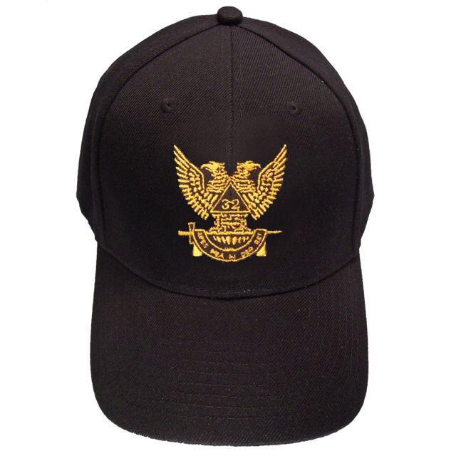 32nd Degree Scottish Rite Masonic Embroidery Cap - Wings Up Black Cotton-Caps-Masonic Makers