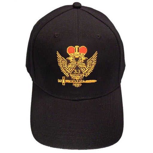 33rd Degree Masonic Embroidery Cap - Wings Up Black Cotton-Caps-Masonic Makers