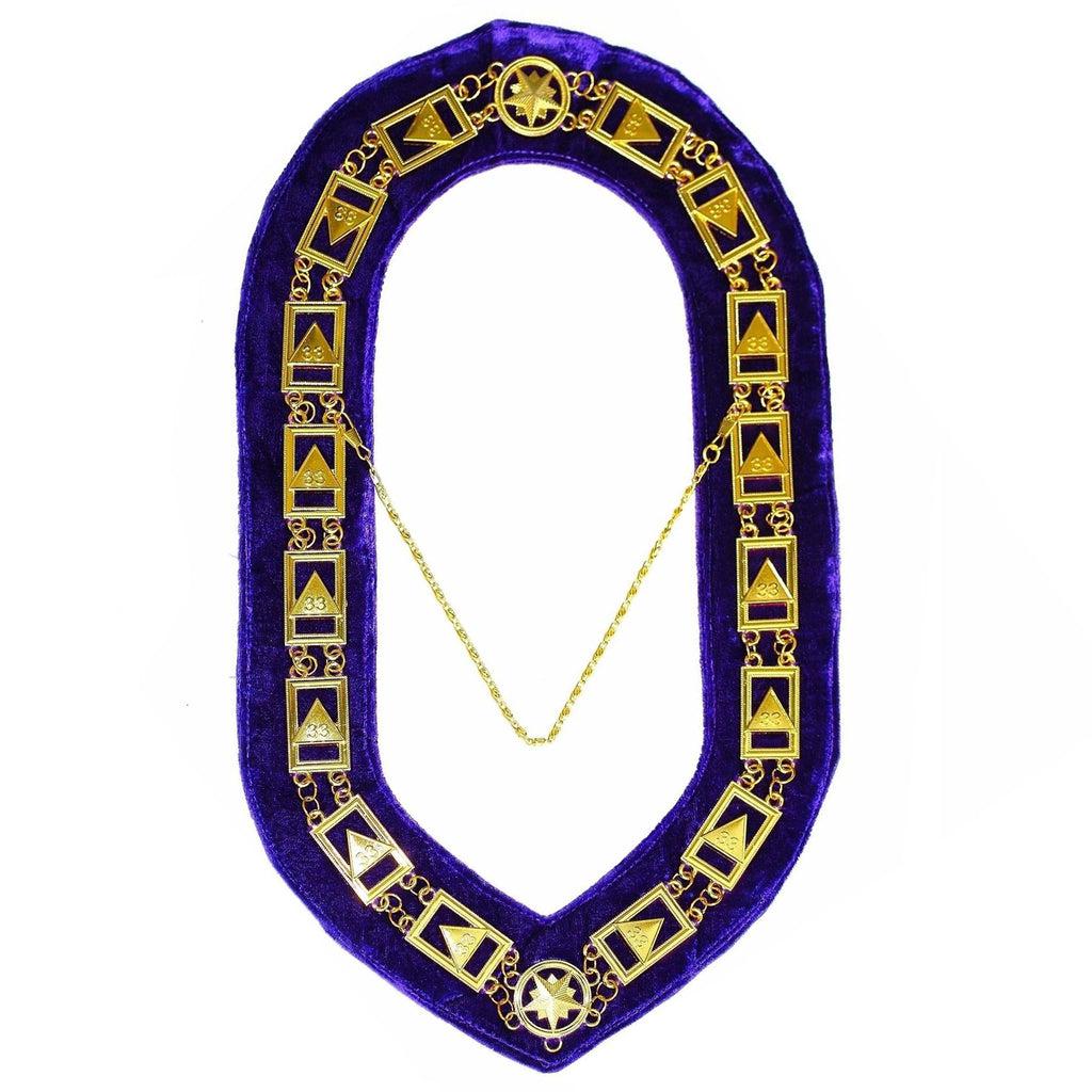 33rd Degree Scottish Rite Masonic Chain Collar - Gold Plated on Purple Velvet-Chain Collars-Masonic Makers