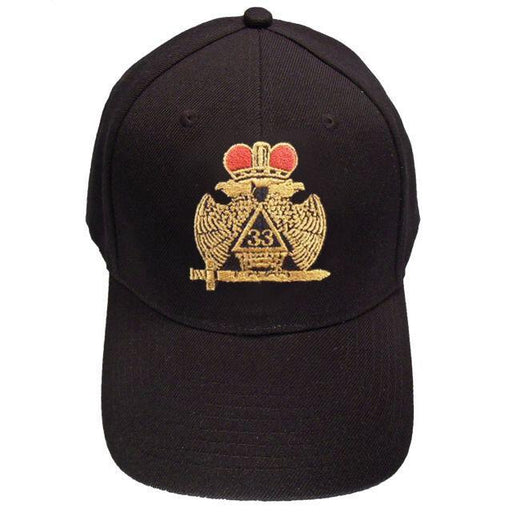 33rd Degree Scottish Rite Masonic Embroidery Cap - Wings Down Black Cotton-Caps-Masonic Makers