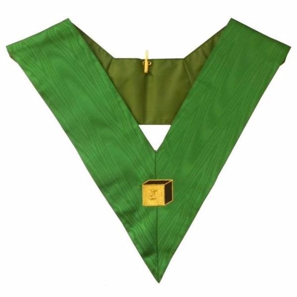 5th Degree Scottish Rite Masonic Collar - Green Moire Machine Embroidery-Collars-Masonic Makers