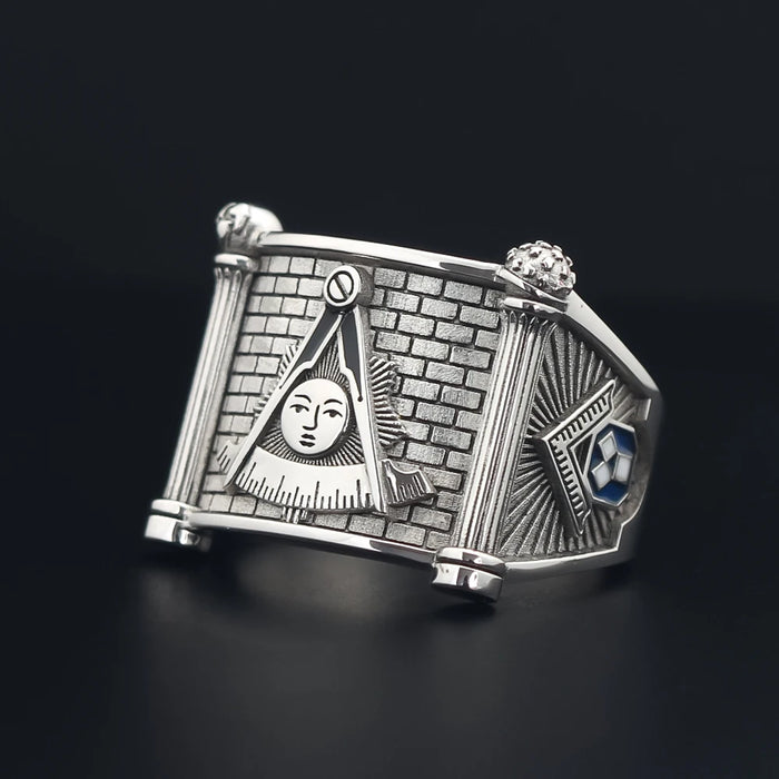 Past Master Blue Lodge Silver Masonic Ring - High Quality Crafted