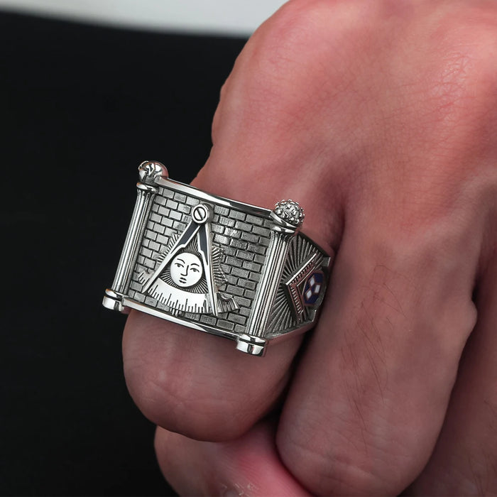 Past Master Blue Lodge Silver Masonic Ring - High Quality Crafted