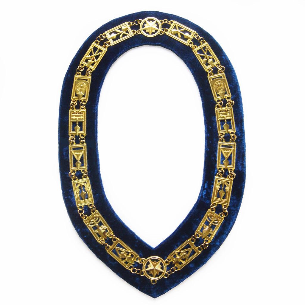 Council Masonic Chain Collar - Gold Plated on Blue Velvet-Chain Collars-Masonic Makers