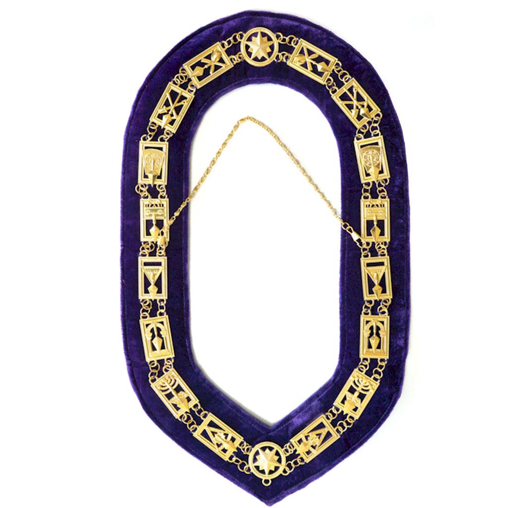 Council Masonic Chain Collar - Gold Plated on Purple Velvet-Chain Collars-Masonic Makers