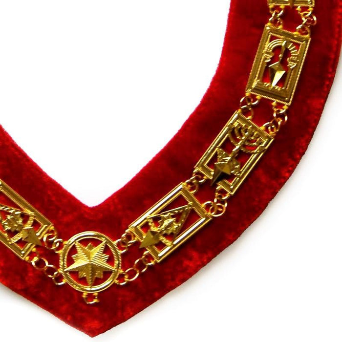 Council Masonic Chain Collar - Gold Plated on Red Velvet-Chain Collars-Masonic Makers