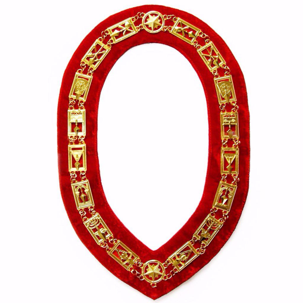 Council Masonic Chain Collar - Gold Plated on Red Velvet-Chain Collars-Masonic Makers