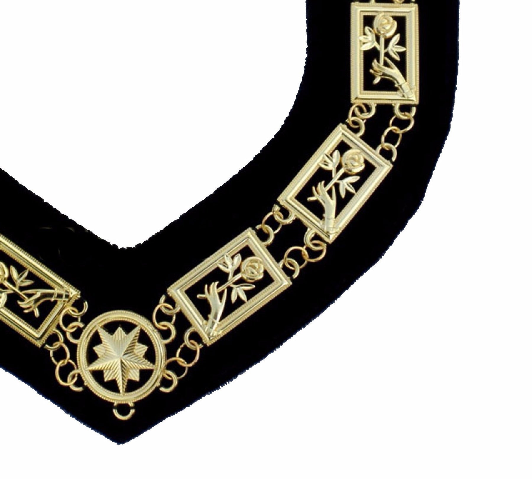 English Scottish Rite Masonic Chain Collar - Gold Plated on Blue Velvet-Chain Collars-Masonic Makers