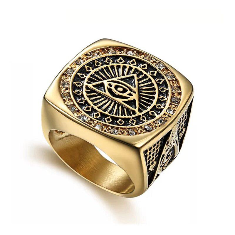 Freemason Illuminati Triangle Gold Masonic Ring - Stainless Steel-rings-Masonic Makers