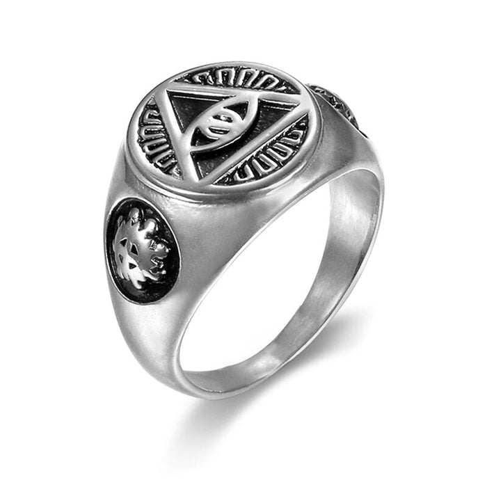 Freemason Illuminati Triangle Silver Masonic Ring - Stainless Steel-rings-Masonic Makers