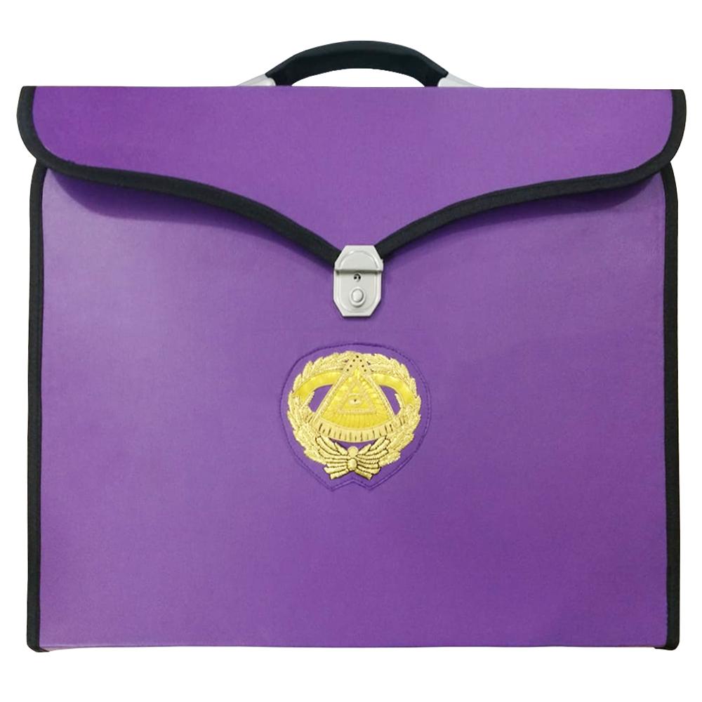 Grand Master Blue Lodge Masonic Apron Case - Purple Leather-Apron Cases-Masonic Makers