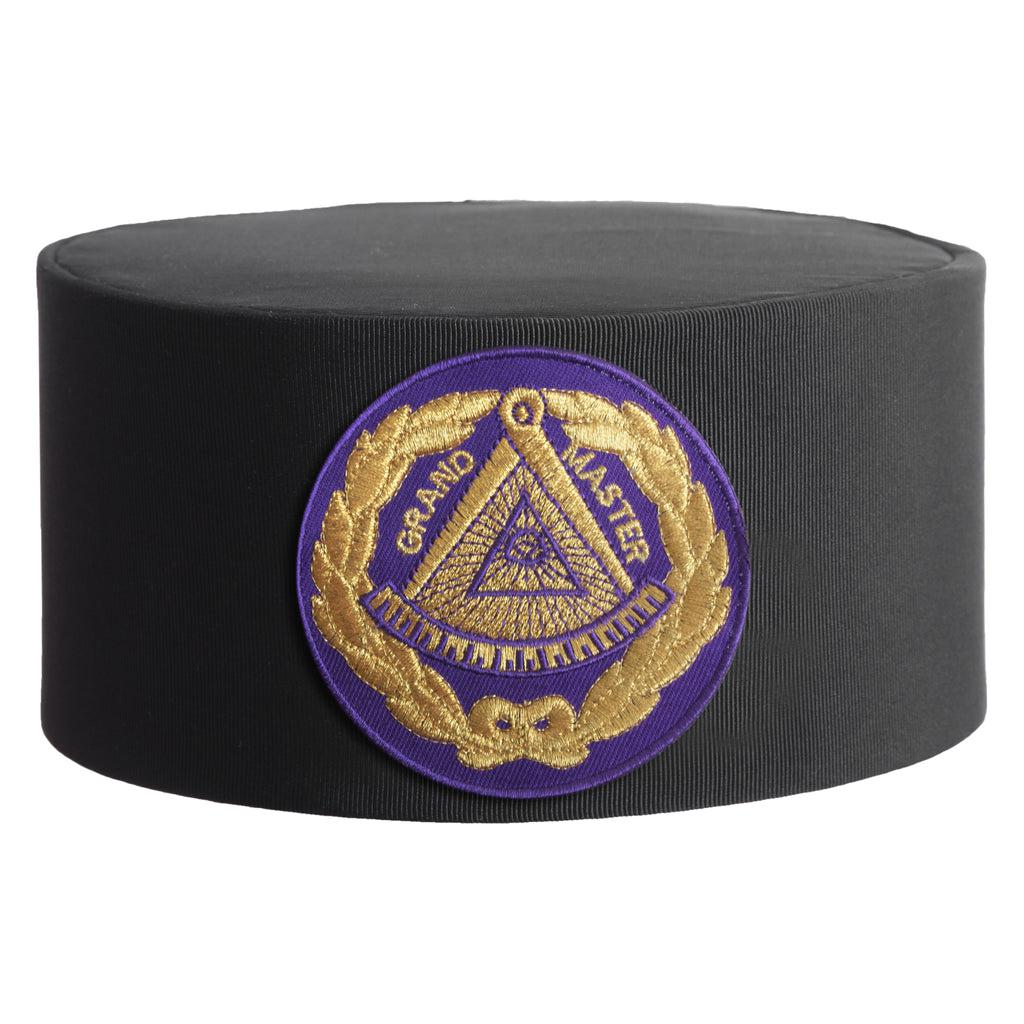 Grand Master Blue Lodge Masonic Crown Cap - Black Rayon With Purple Patch-Crown Caps-Masonic Makers