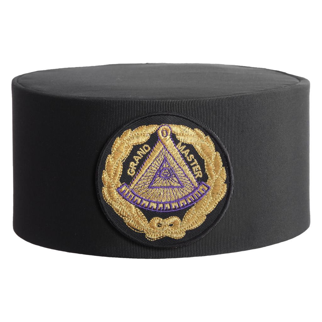 Grand Master Blue Lodge Masonic Crown Cap - Black With Gold Emblem & Wreath-Crown Caps-Masonic Makers