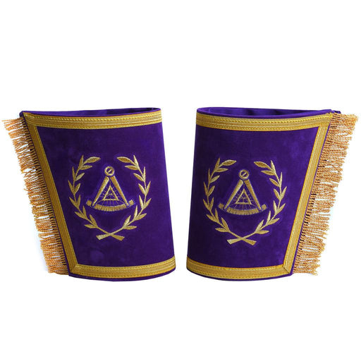 Grand Master Blue Lodge Masonic Cuff - Purple Hand Embroidery With Fringe-Cuffs-Masonic Makers