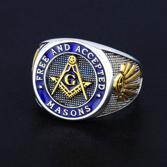 Master Mason Blue Lodge Freemason Silver Ring - High Quality Crafted