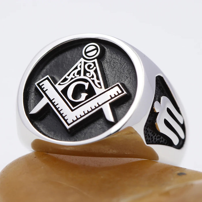 Master Mason Blue Lodge Freemason Silver Ring - High Quality Crafted