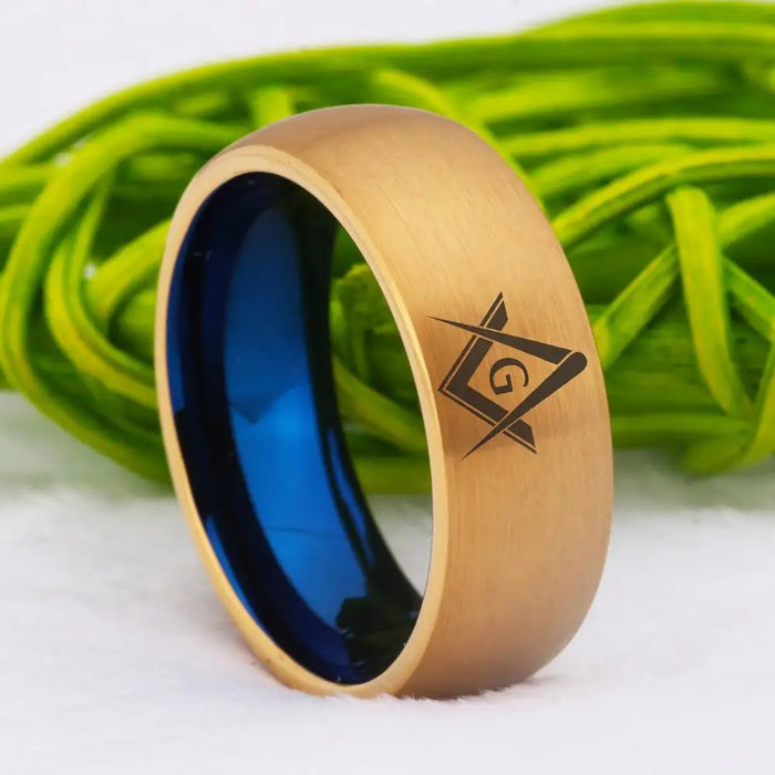 Master Mason Blue Lodge Tungsten Masonic Ring - Gold