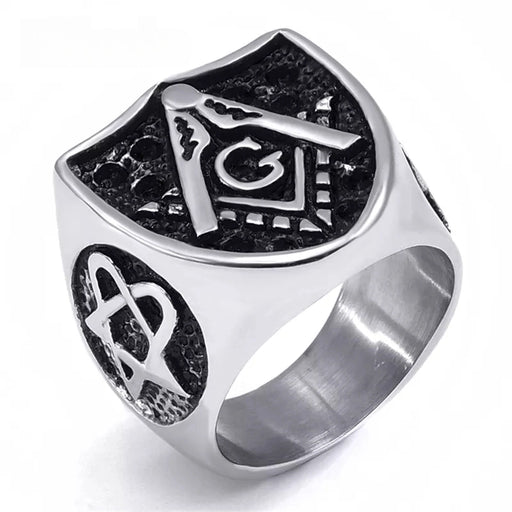 Master Mason Blue Lodge Silver Masonic Ring - Stainless Steel