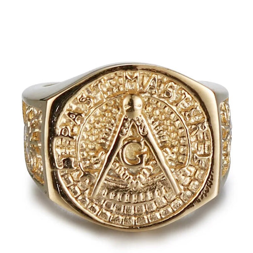 Master Mason Blue Lodge Vintage rhinestone Masonic Ring - Gold