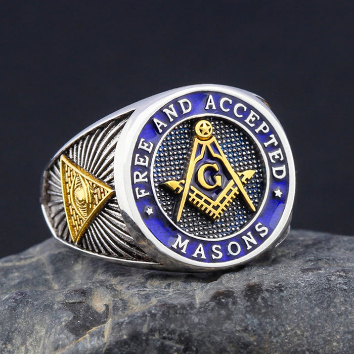 Master Mason Blue Lodge Freemason Silver Ring - High Quality Crafted