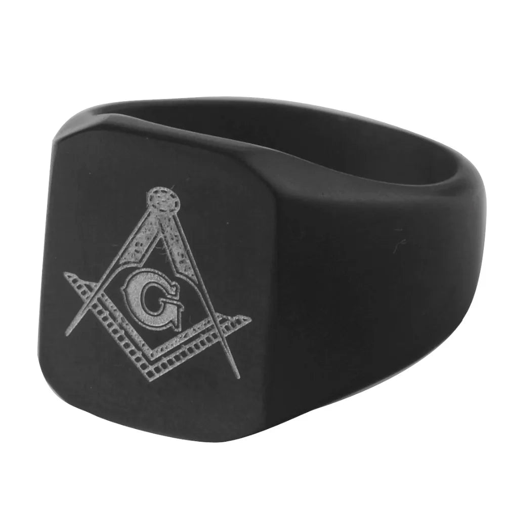 Master Mason Blue Lodge Black Masonic Ring - Stainless Steel