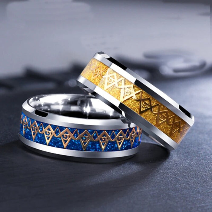 Master Mason Blue Lodge Titanium Stainless Steel  Masonic Ring - Silver