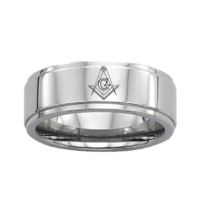 Master Mason Blue Lodge Titanium Stainless Steel  Masonic Ring - Silver