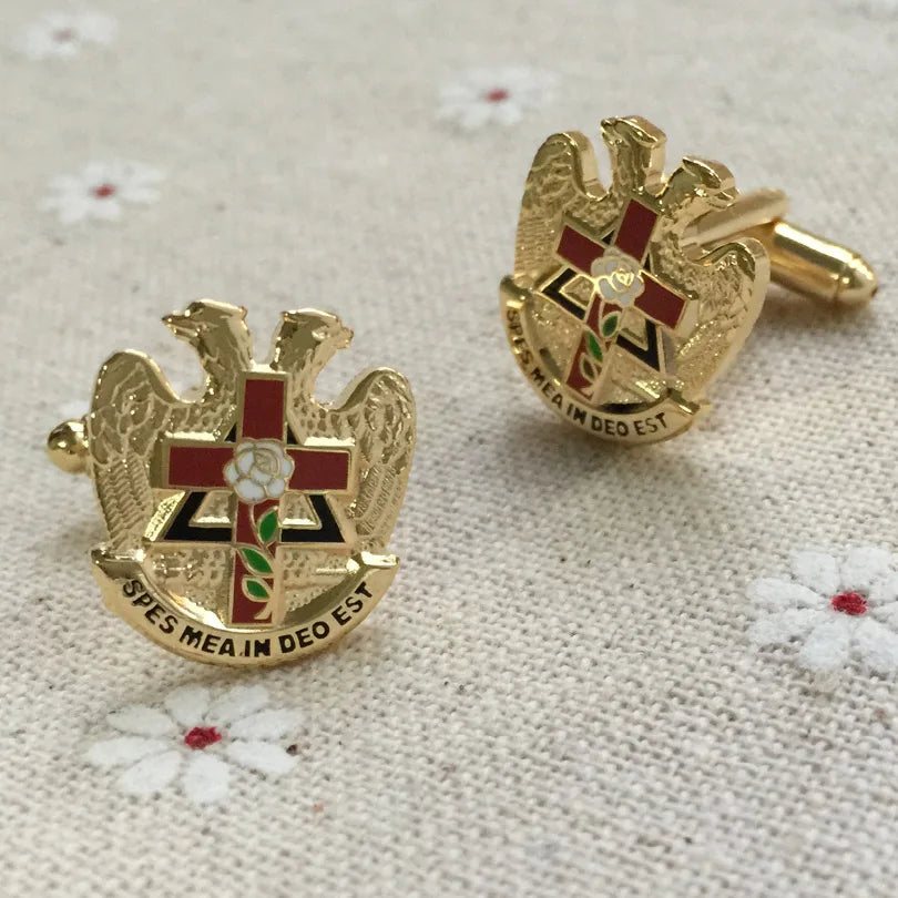 32 Degree Scottish Rite Rose Croix Cross Masonic Cuff Link - Gold