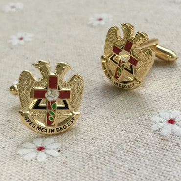 32 Degree Scottish Rite Rose Croix Cross Masonic Cuff Link - Gold