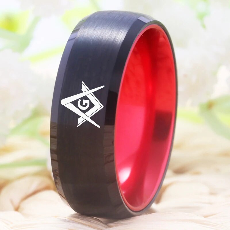 Master Mason Blue Lodge Tungsten Masonic Ring - Black