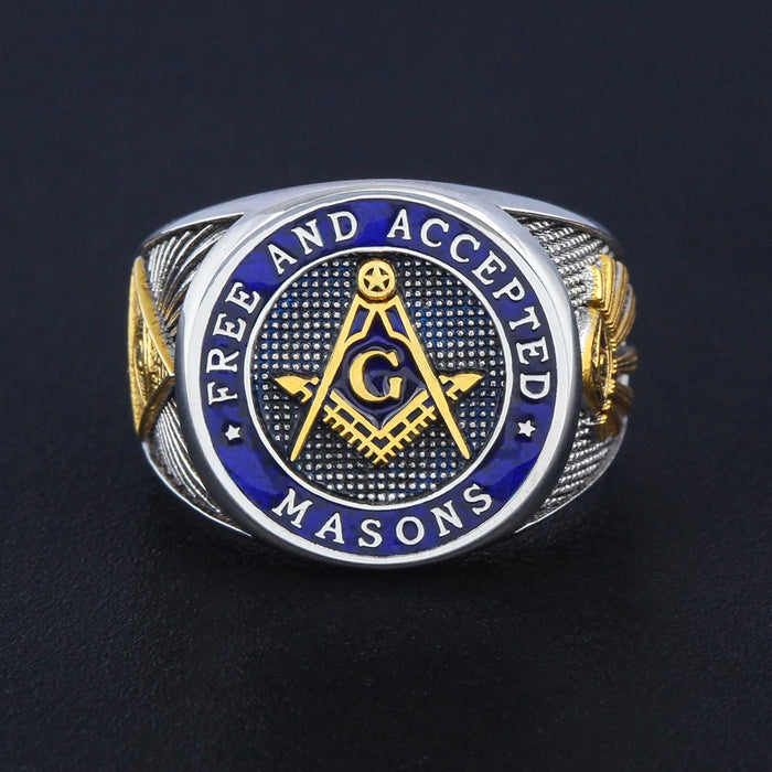 Master Mason Blue Lodge Freemason Silver Ring - High Quality Crafted