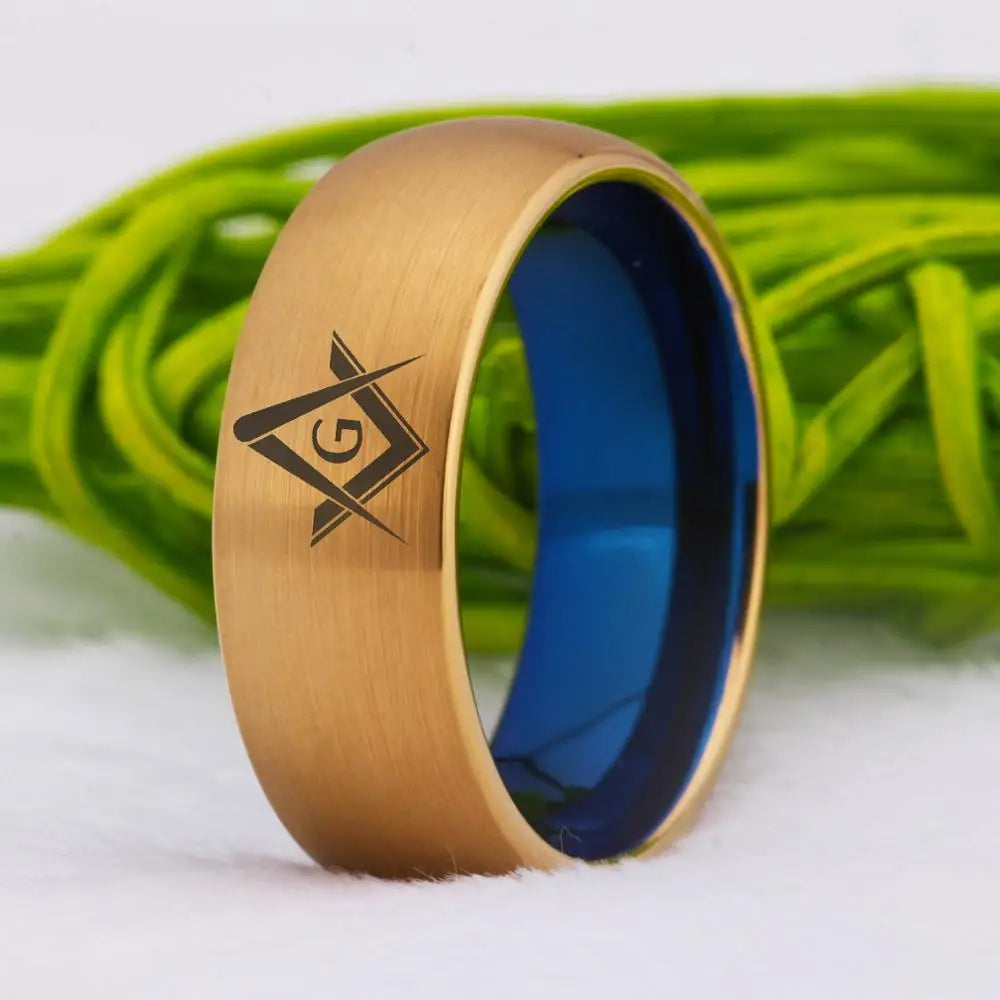 Master Mason Blue Lodge Tungsten Masonic Ring - Gold