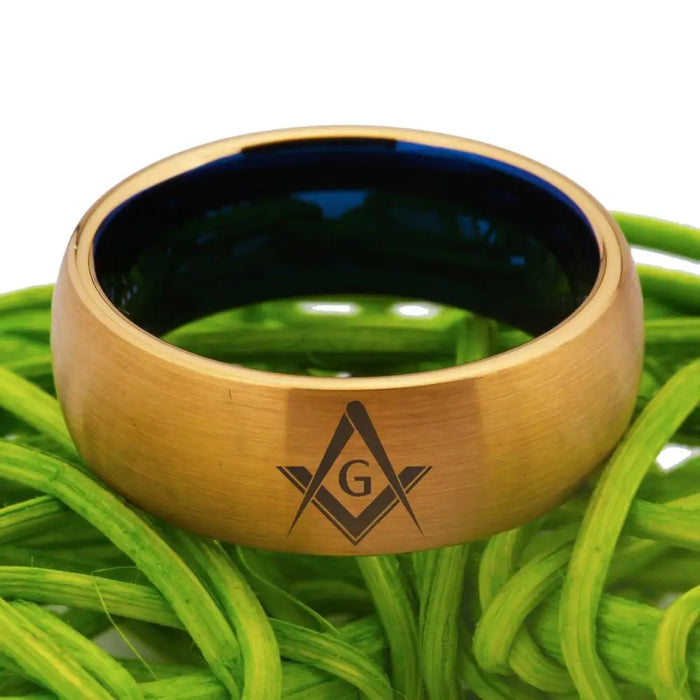 Master Mason Blue Lodge Tungsten Masonic Ring - Gold