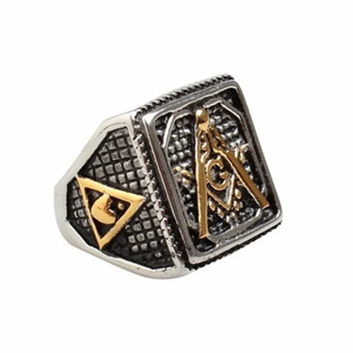 Master Mason Blue Lodge Silver Masonic Ring - Stainless Steel