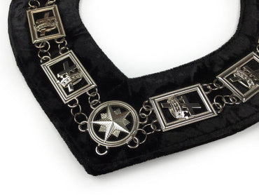 Knights Templar Commandery Masonic Chain Collar - Silver Plated on Black Velvet-Chain Collars-Masonic Makers
