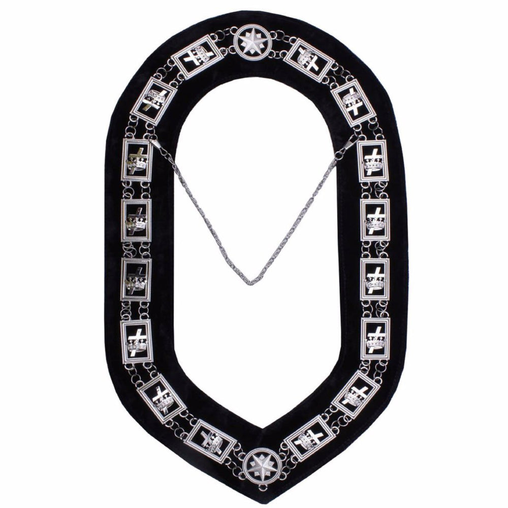 Knights Templar Commandery Masonic Chain Collar - Silver Plated on Black Velvet-Chain Collars-Masonic Makers