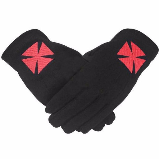 Knights Templar Commandery Masonic Glove - Black Cotton with Red Nordic Cross-Gloves-Masonic Makers