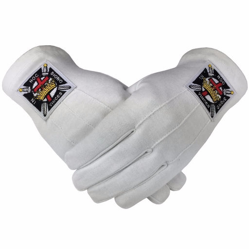 Knights Templar Commandery Masonic Glove - White Cotton Machine Embroidered Emblem-Gloves-Masonic Makers