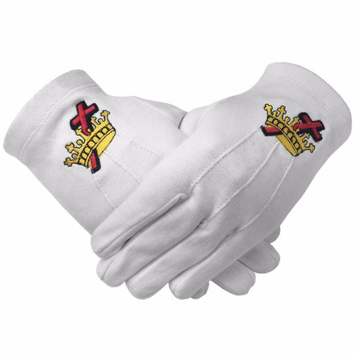 Knights Templar Commandery Masonic Glove - White Cotton Machine Embroidered-Gloves-Masonic Makers