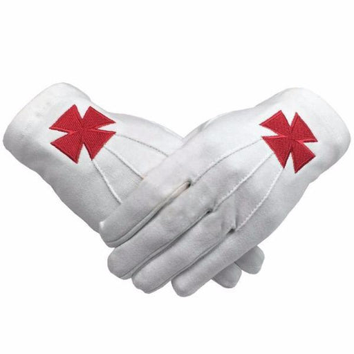 Knights Templar Commandery Masonic Glove - White with Red Cross-Gloves-Masonic Makers