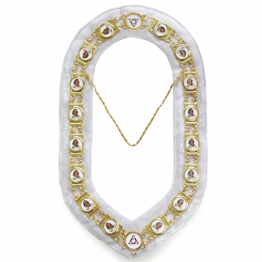 LOCOP PHA Masonic Chain Collar - Gold Plated on White Velvet-Chain Collars-Masonic Makers