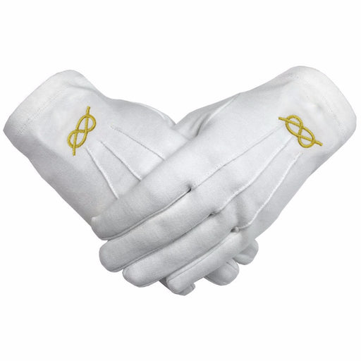 Masonic Glove - White Cotton with Golden Knot Machine Embroidery-Gloves-Masonic Makers