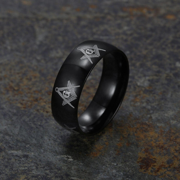 Master Mason Blue Lodge Black Masonic Ring - Stainless Steel-rings-Masonic Makers